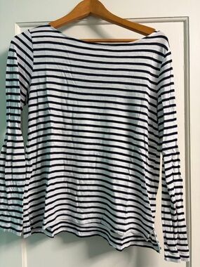 Banana Republic Black & White Striped Boatneck Long-Sleeve Top